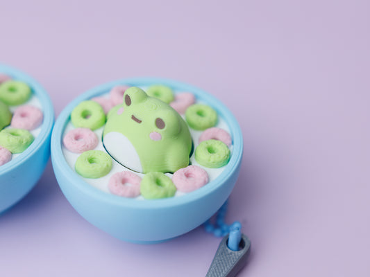 Frog cereal bowl 3D printed fidget clickers | Frog cereal fidget clickers keychain with spoon charm