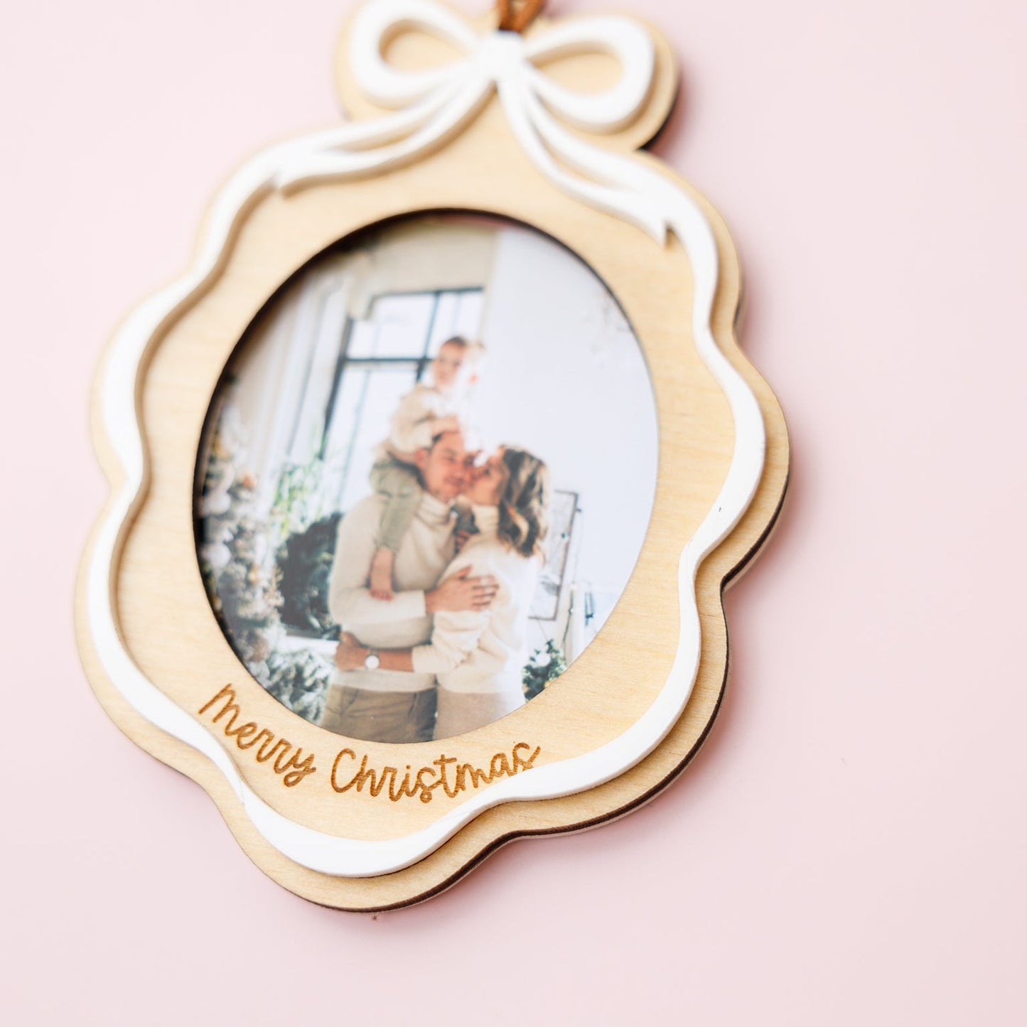 Christmas Coquette Bow Family Photo Frame ornament