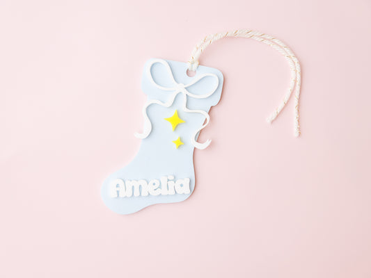 Christmas Stocking Coquette Bow Name Tags