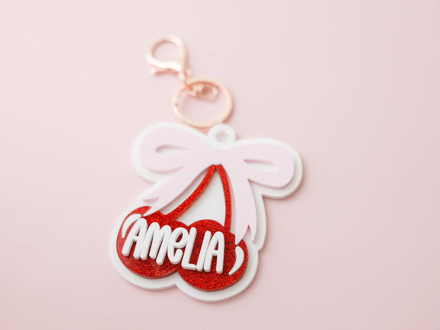 Coquette bow cherry backpack tag