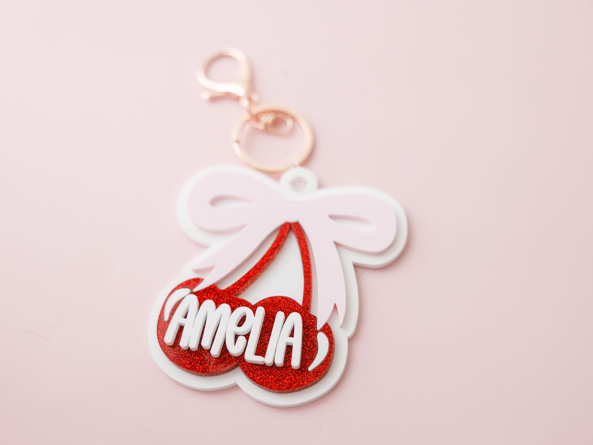 Coquette bow cherry backpack tag