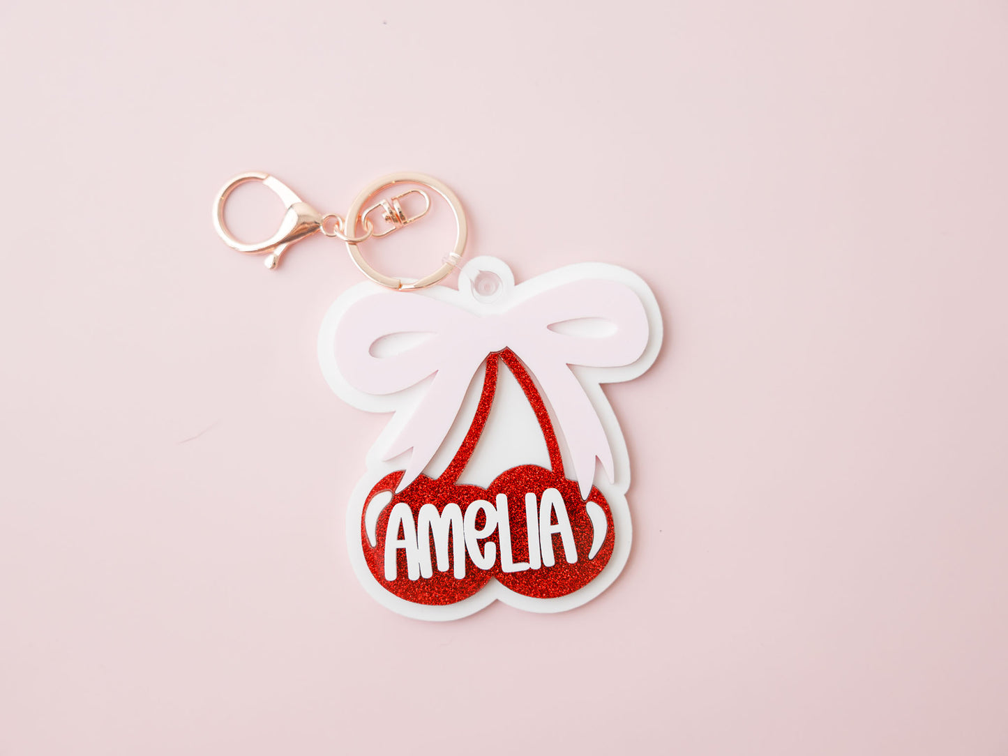 Coquette bow cherry backpack tag