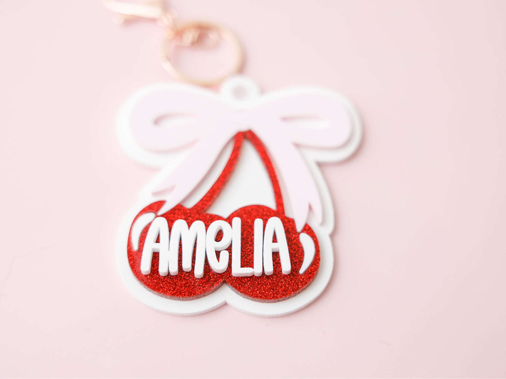 Coquette bow cherry backpack tag