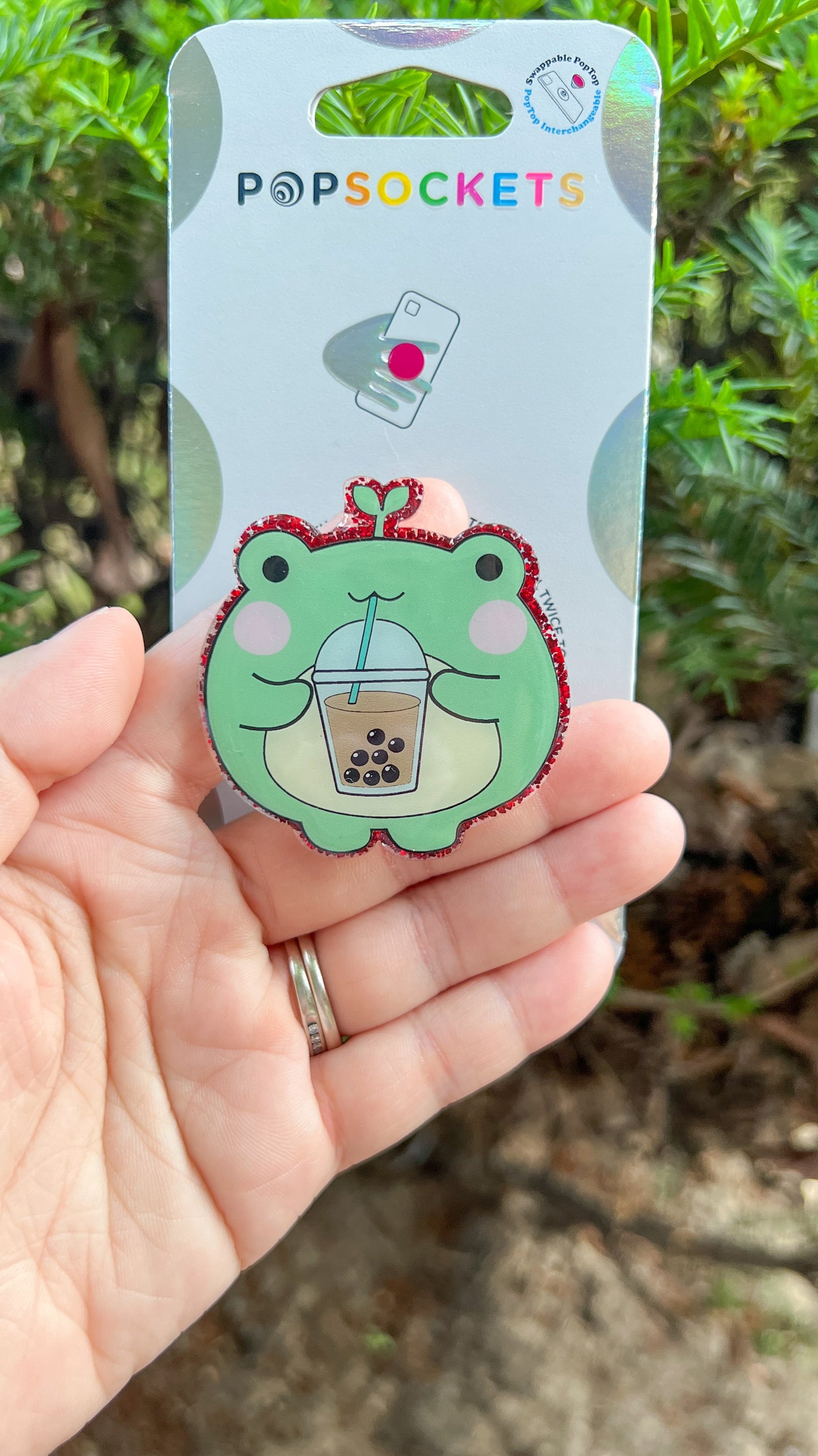 Green frog with boba tea popsockets phone grip