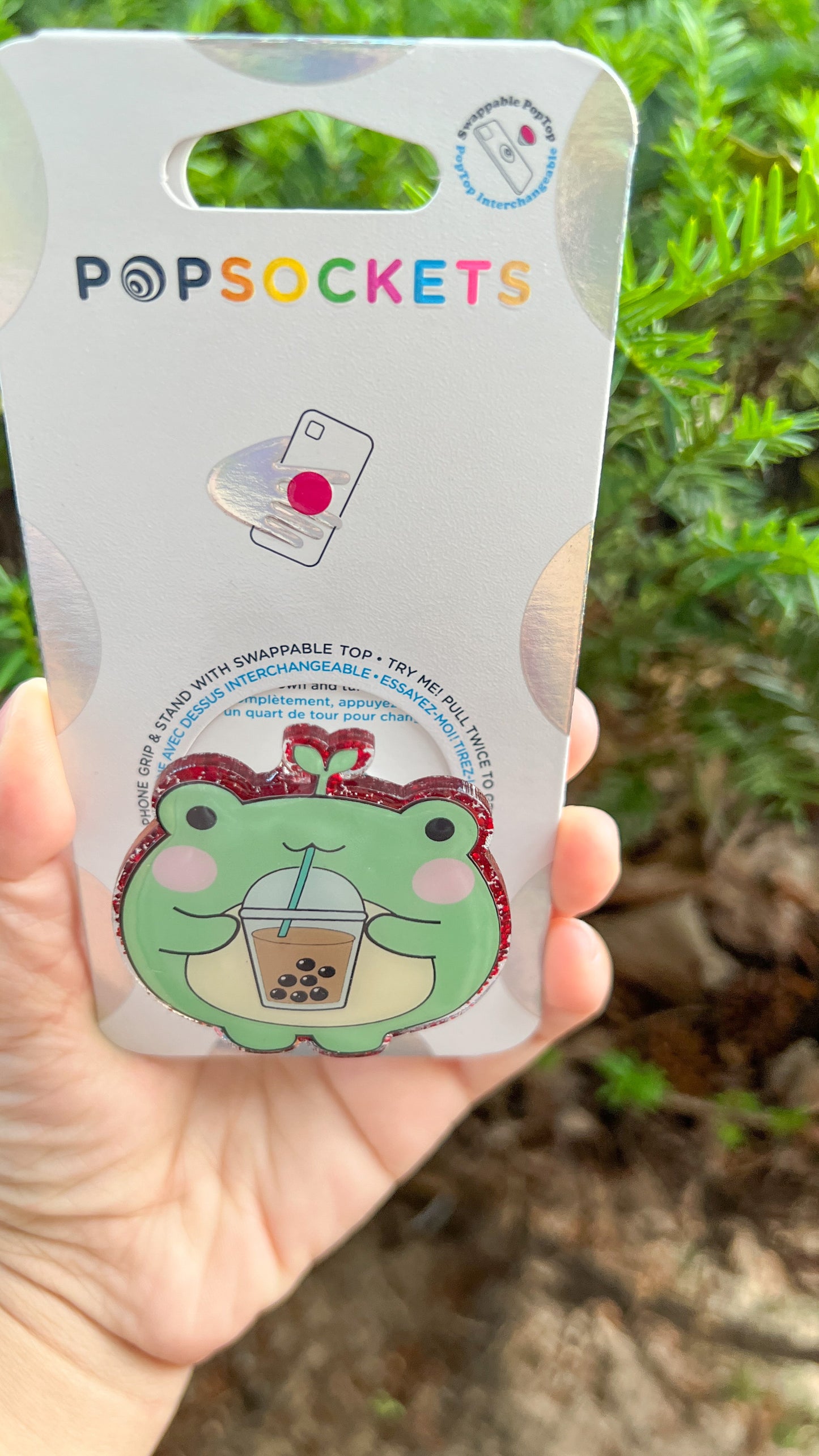 Green frog with boba tea popsockets phone grip