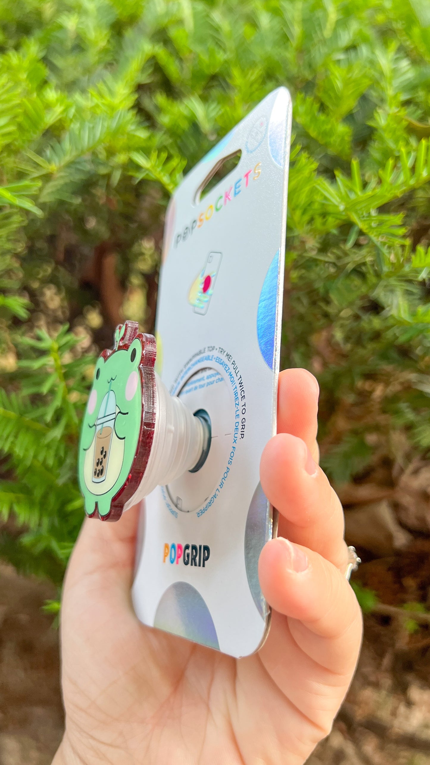 Green frog with boba tea popsockets phone grip