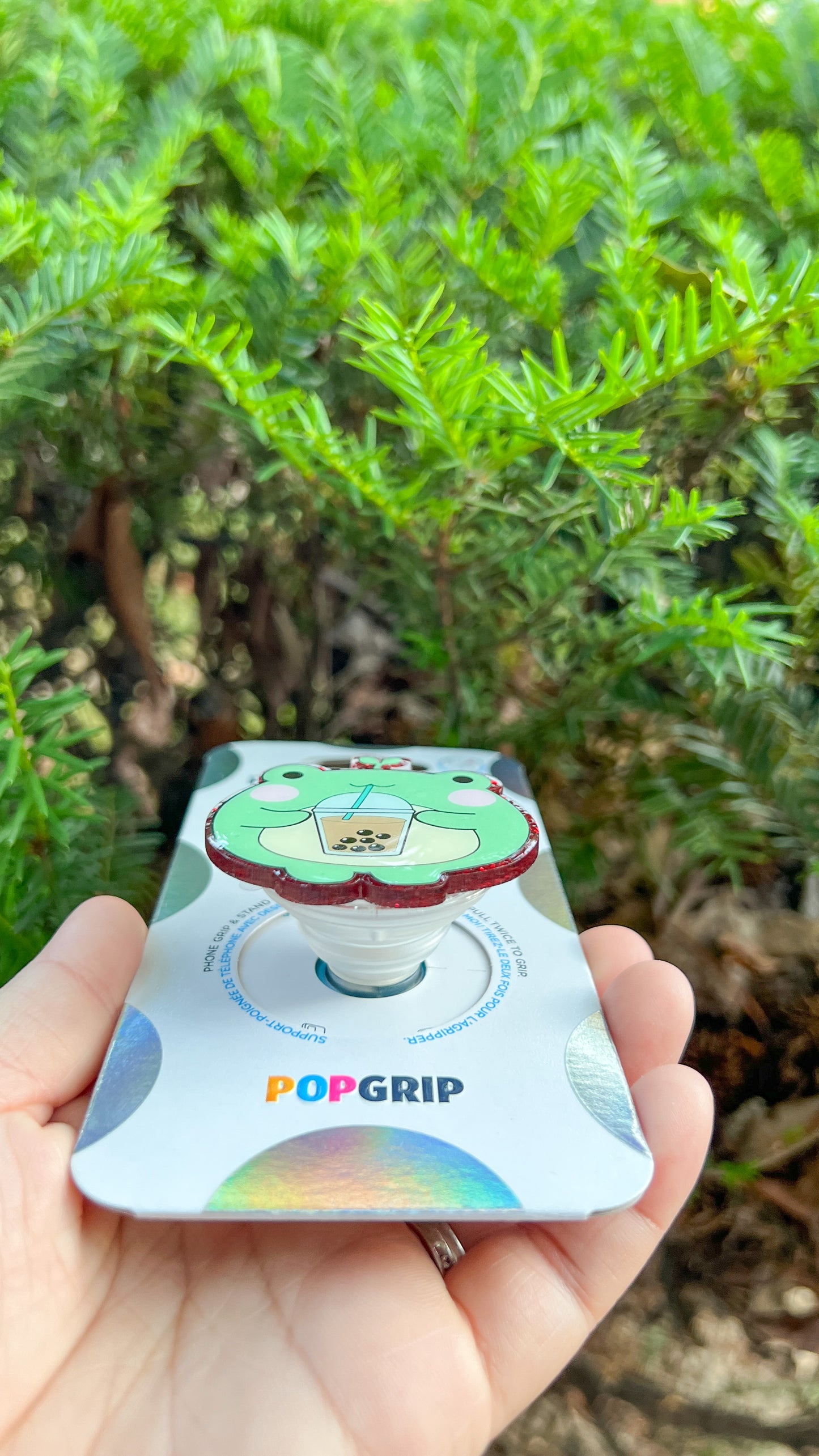 Green frog with boba tea popsockets phone grip