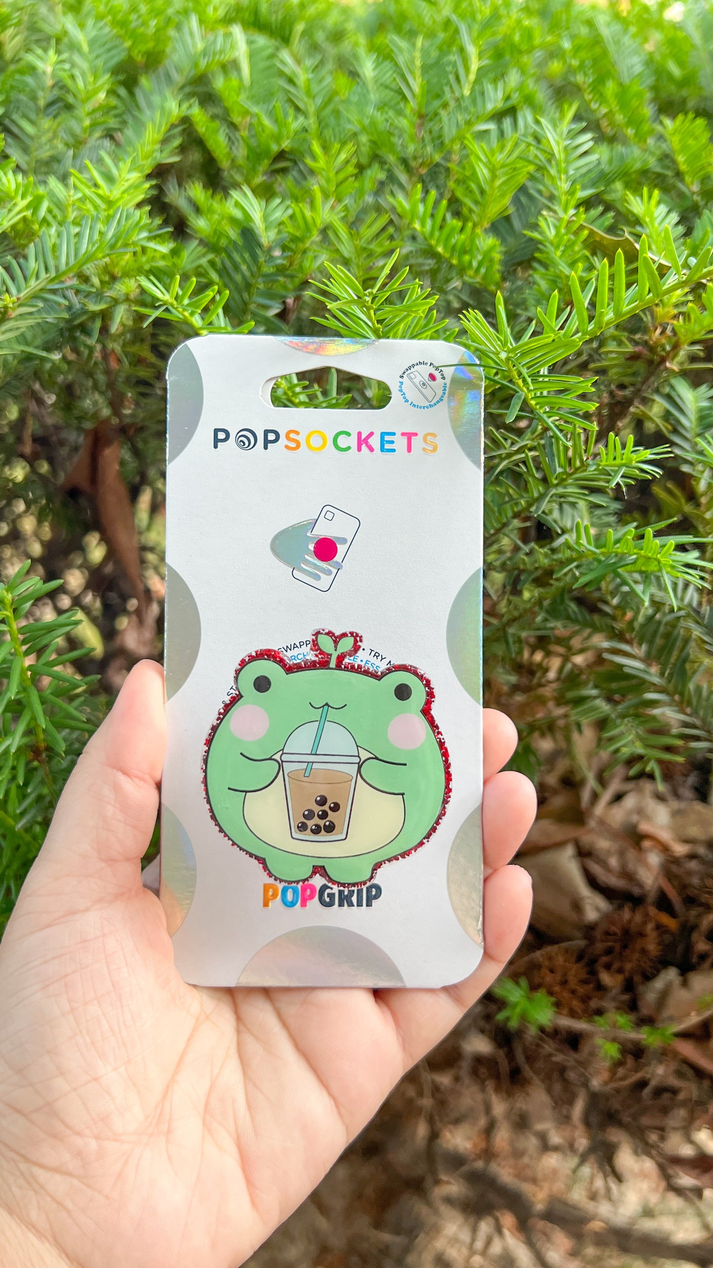 Green frog with boba tea popsockets phone grip