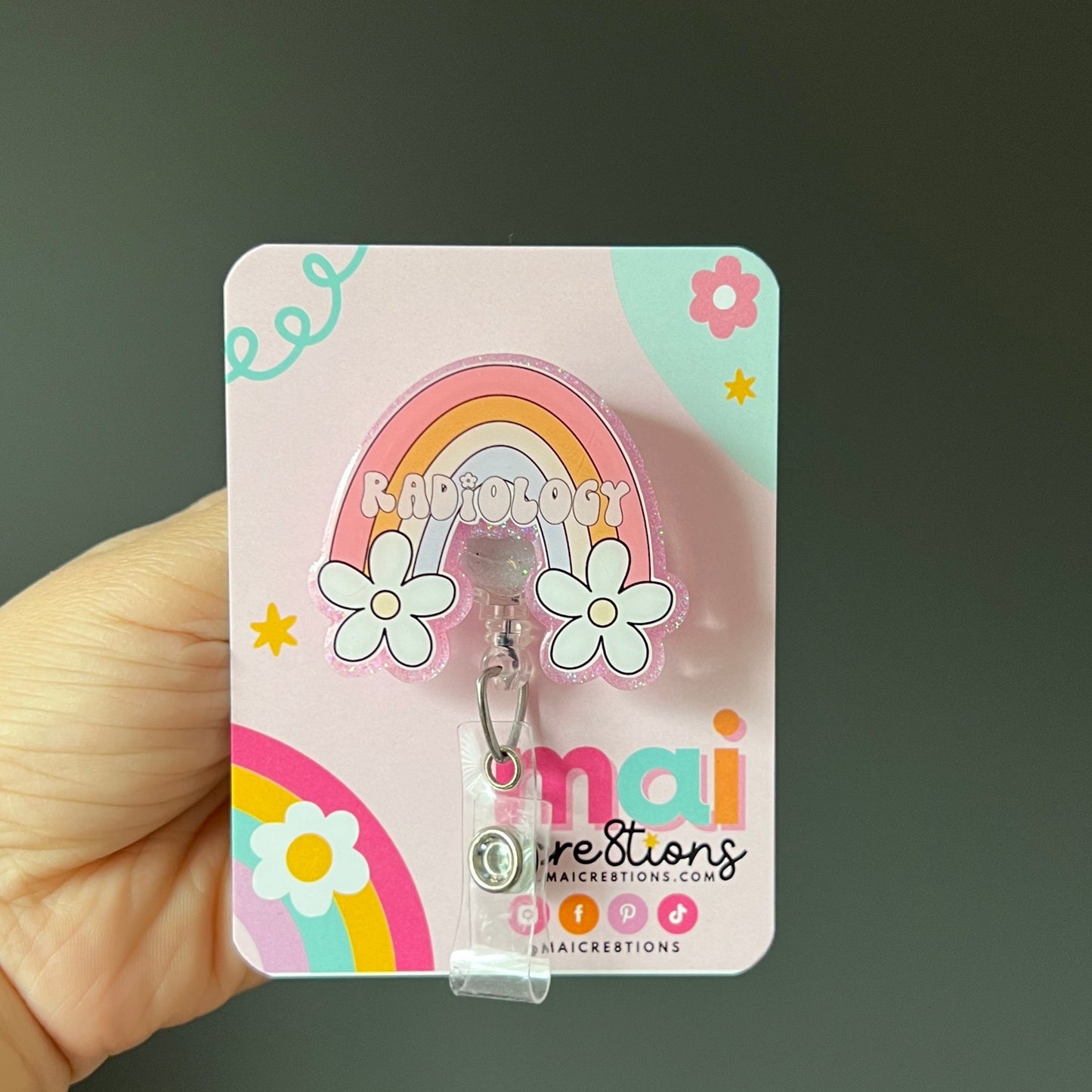 retro rainbow radiology badge reels
