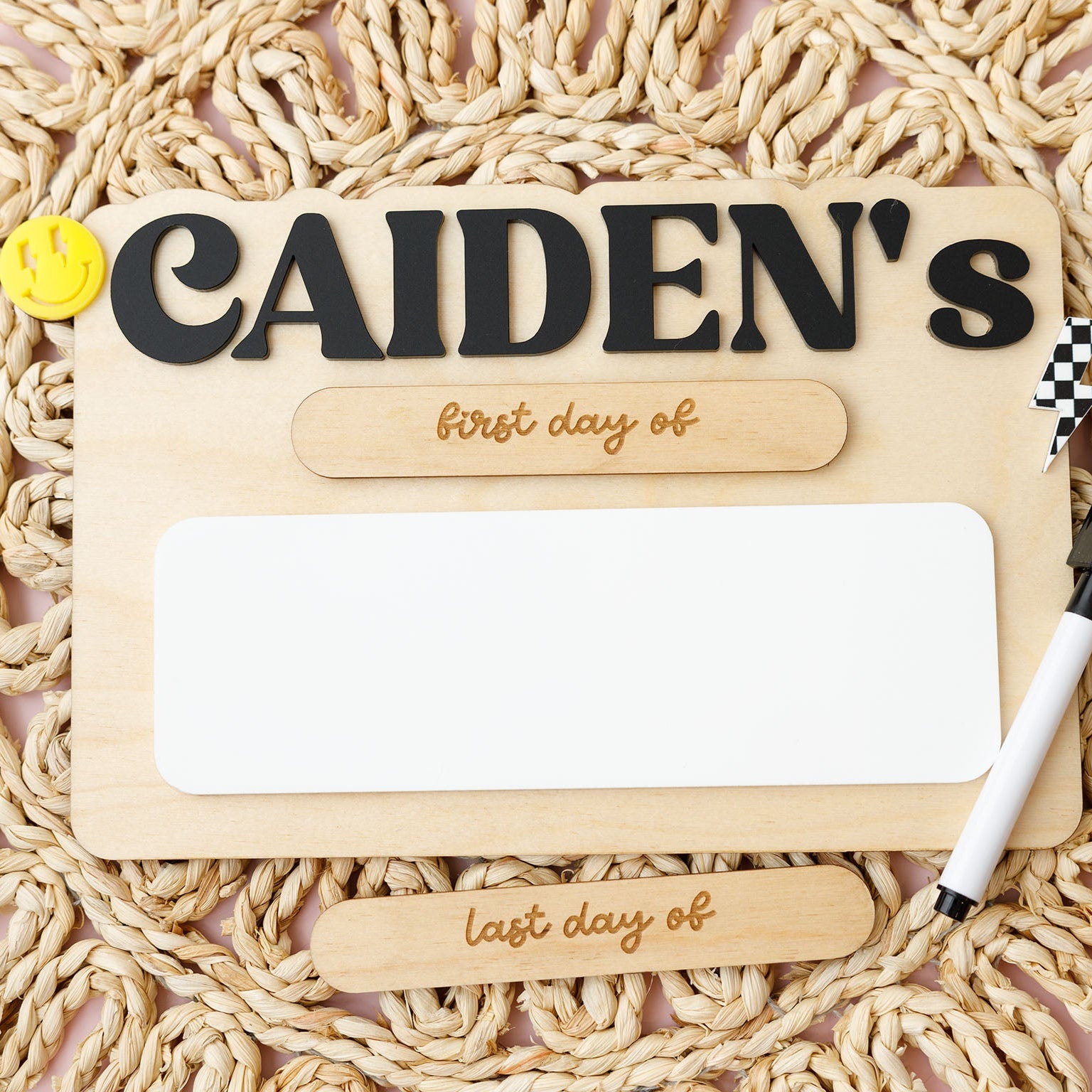 Interchangeable First day last day back to school sign with lightning face