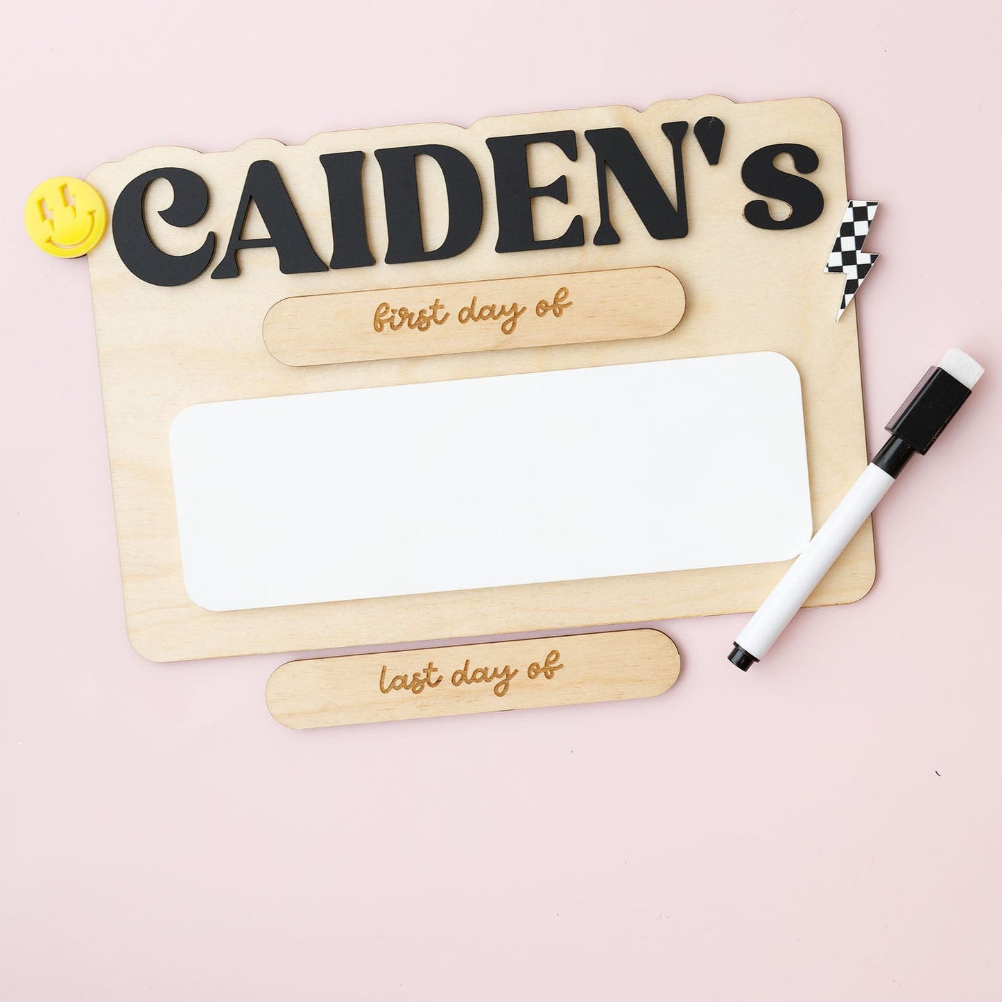 Interchangeable First day last day back to school sign with lightning face