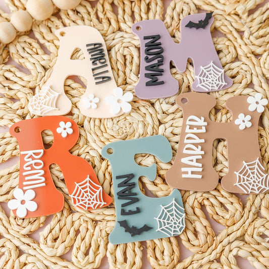 Retro Initial Halloween Basket Tag