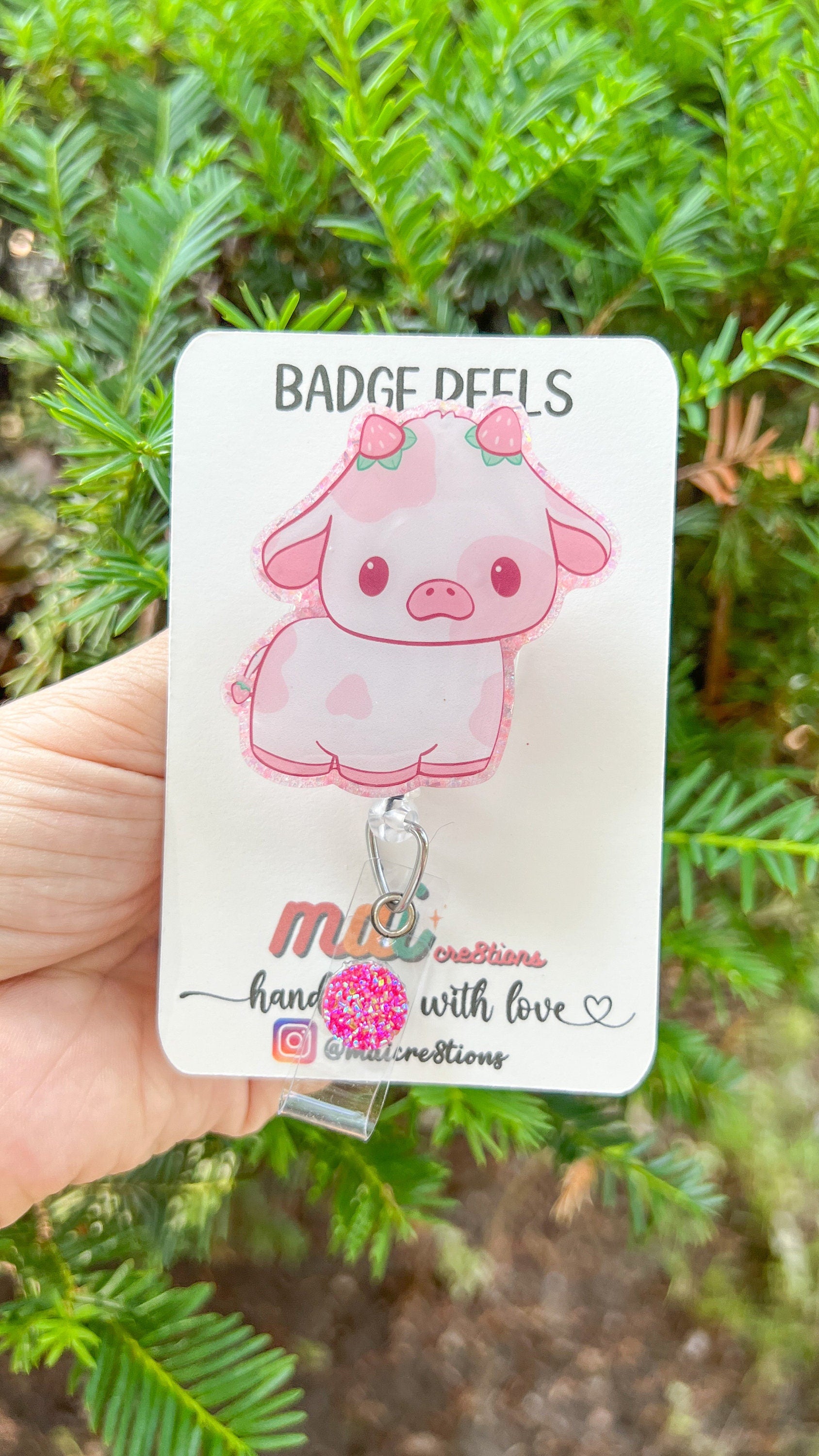 Strawberry cow Badge Reels | PhoneGrips