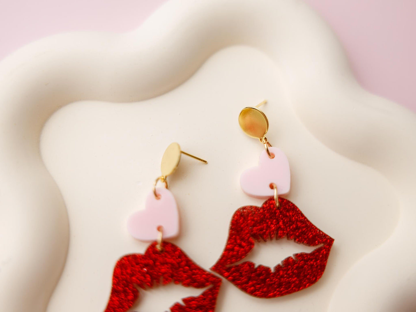 Lips and Hearts Valentines Acrylic Earrings