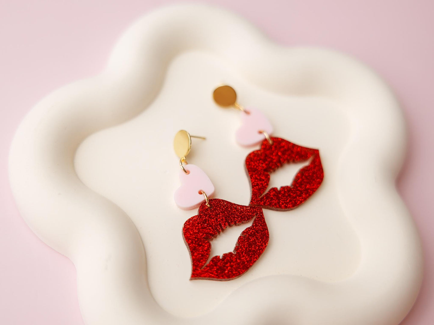 Lips and Hearts Valentines Acrylic Earrings