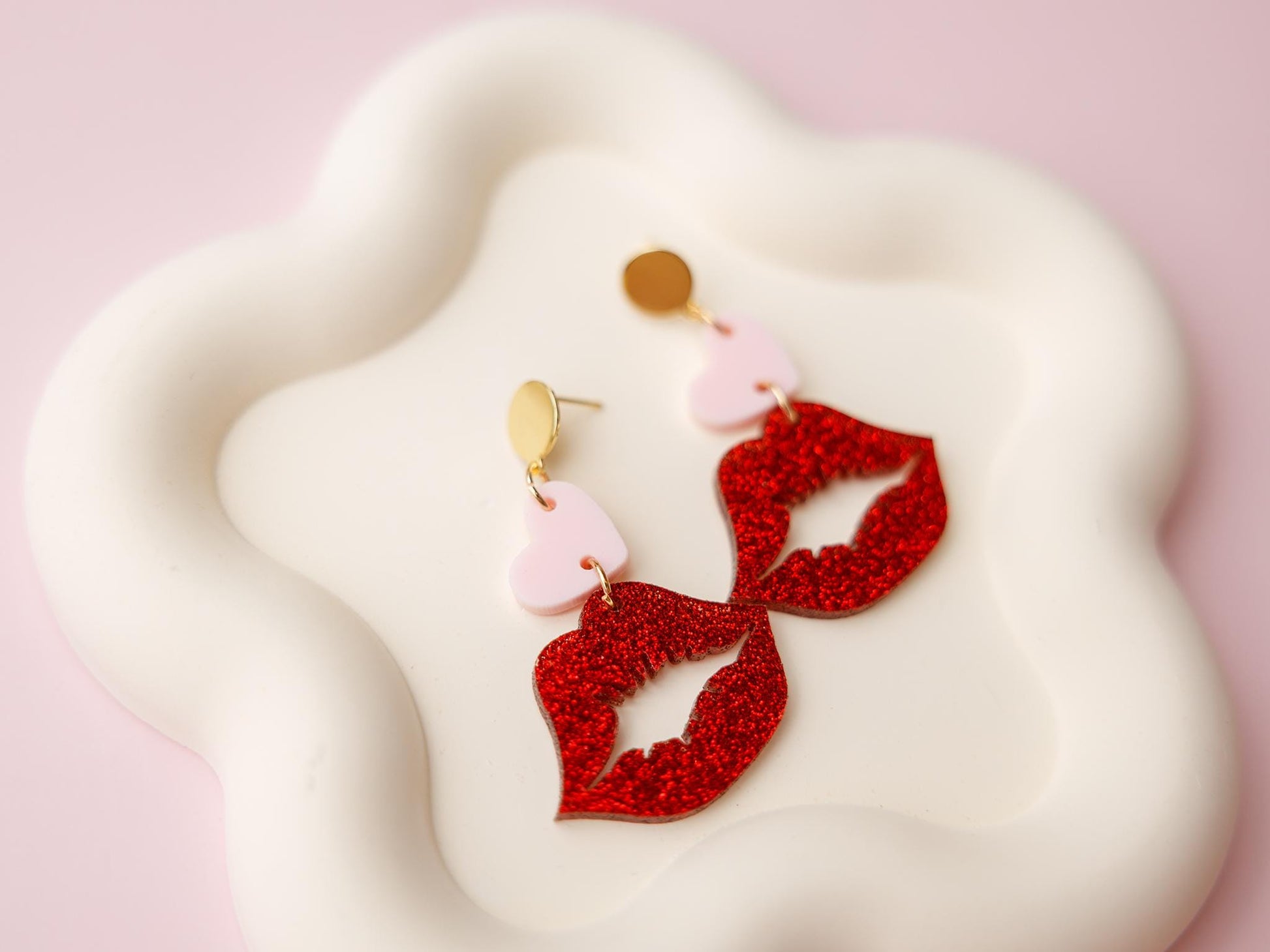 Lips and Hearts Valentines Acrylic Earrings