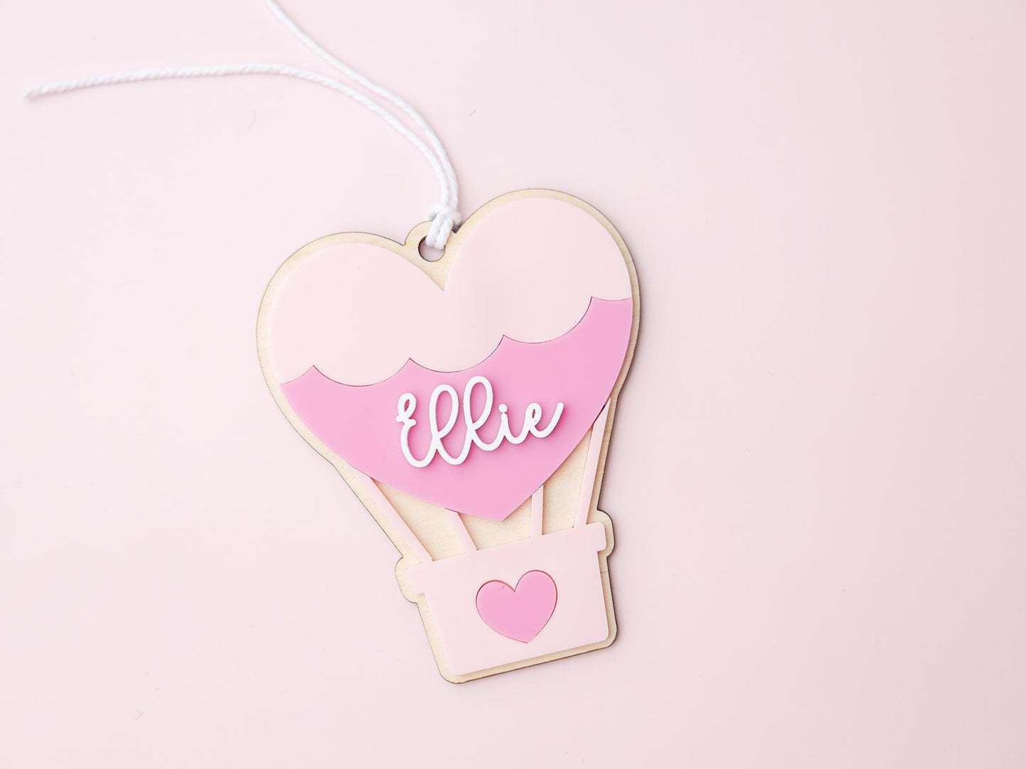 Heart Hot Air Balloon Valentine's Day Acrylic Name tag for kids
