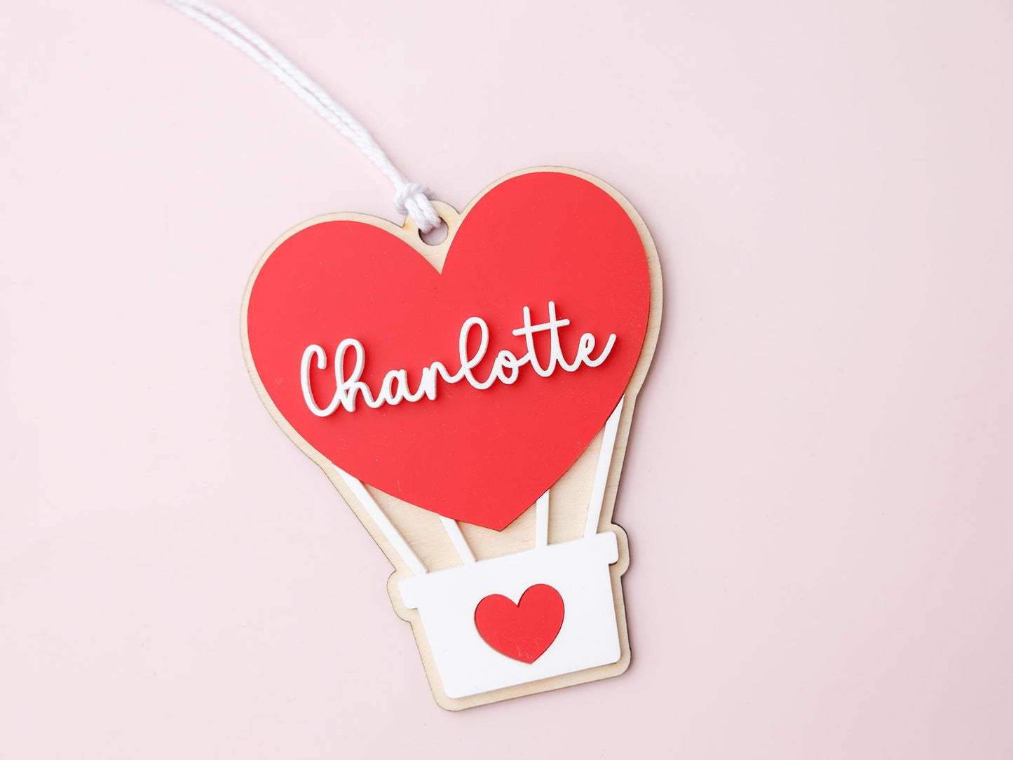 Heart Hot Air Balloon Valentine's Day Acrylic Name tag for kids