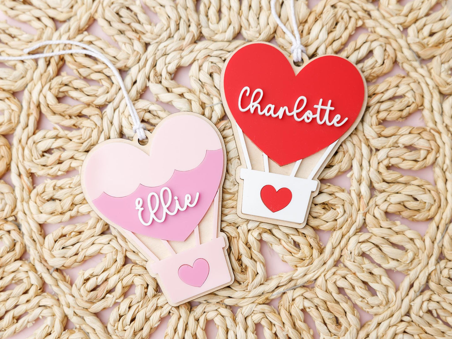 Heart Hot Air Balloon Valentine's Day Acrylic Name tag for kids
