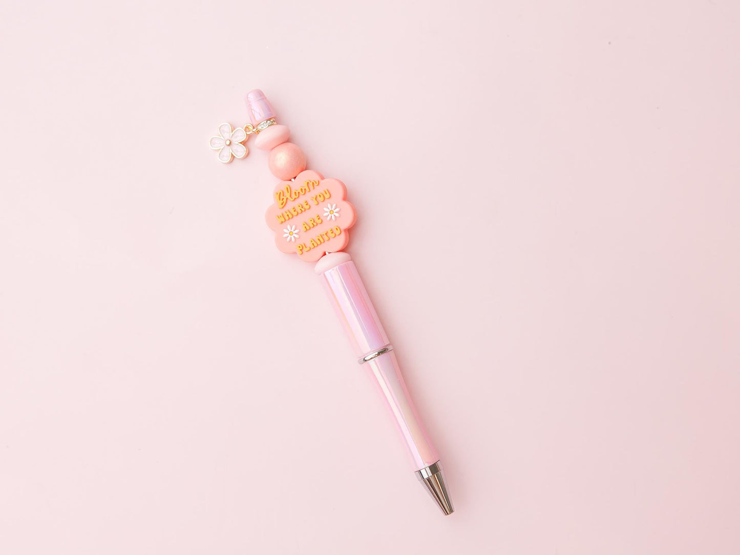 Bloom where you are planted Iridescent bead pen with charm