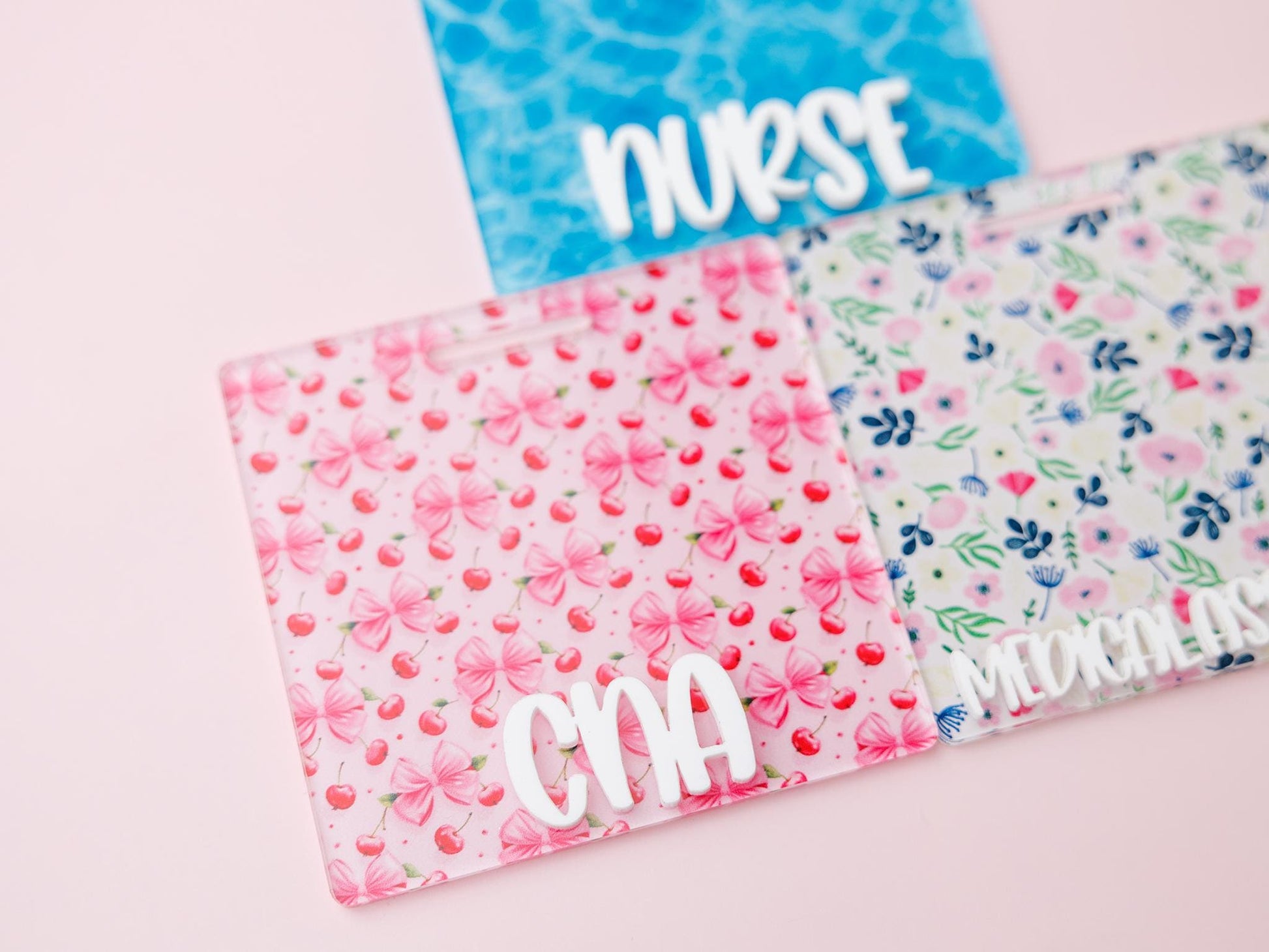 Coquette Bow Cherry Personalized Badge Buddy for Nurses