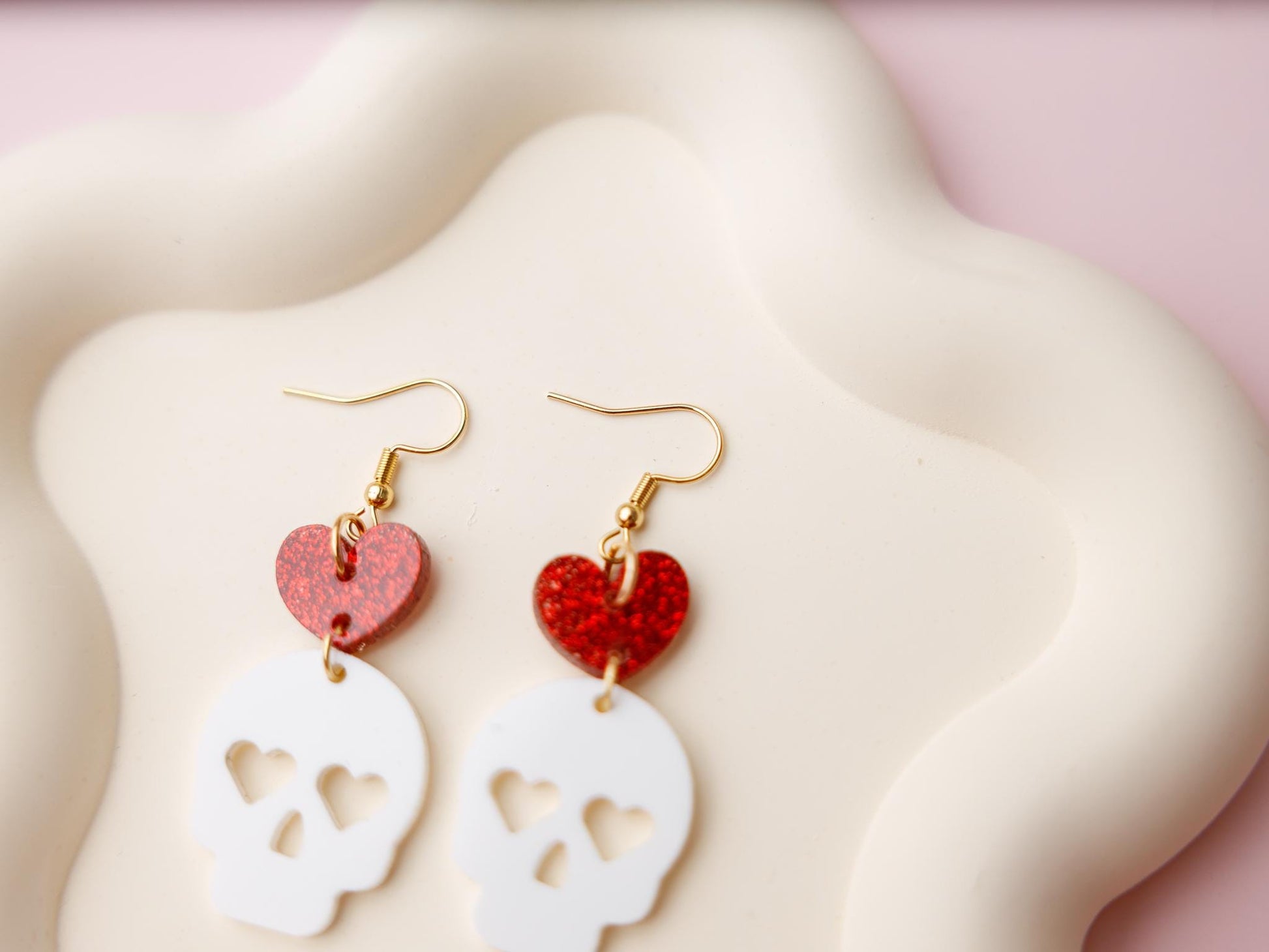 Heart and skull Valentines earrings