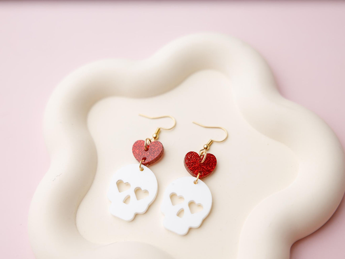 Heart and skull Valentines earrings
