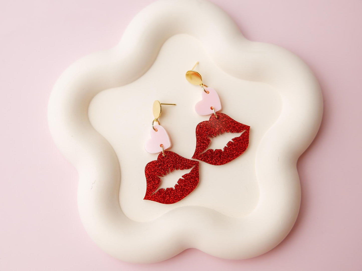 Lips and Hearts Valentines Acrylic Earrings