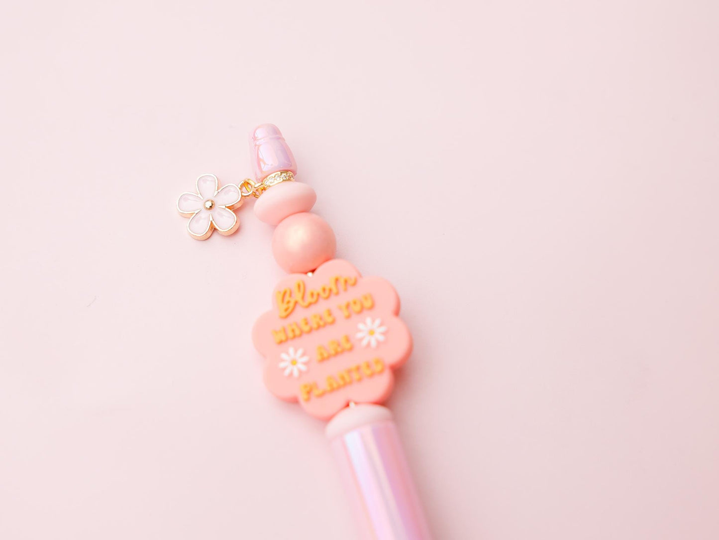 Bloom where you are planted Iridescent bead pen with charm