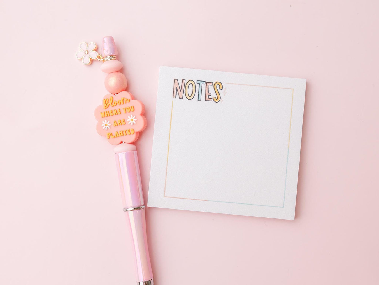 Bloom where you are planted Iridescent bead pen with charm