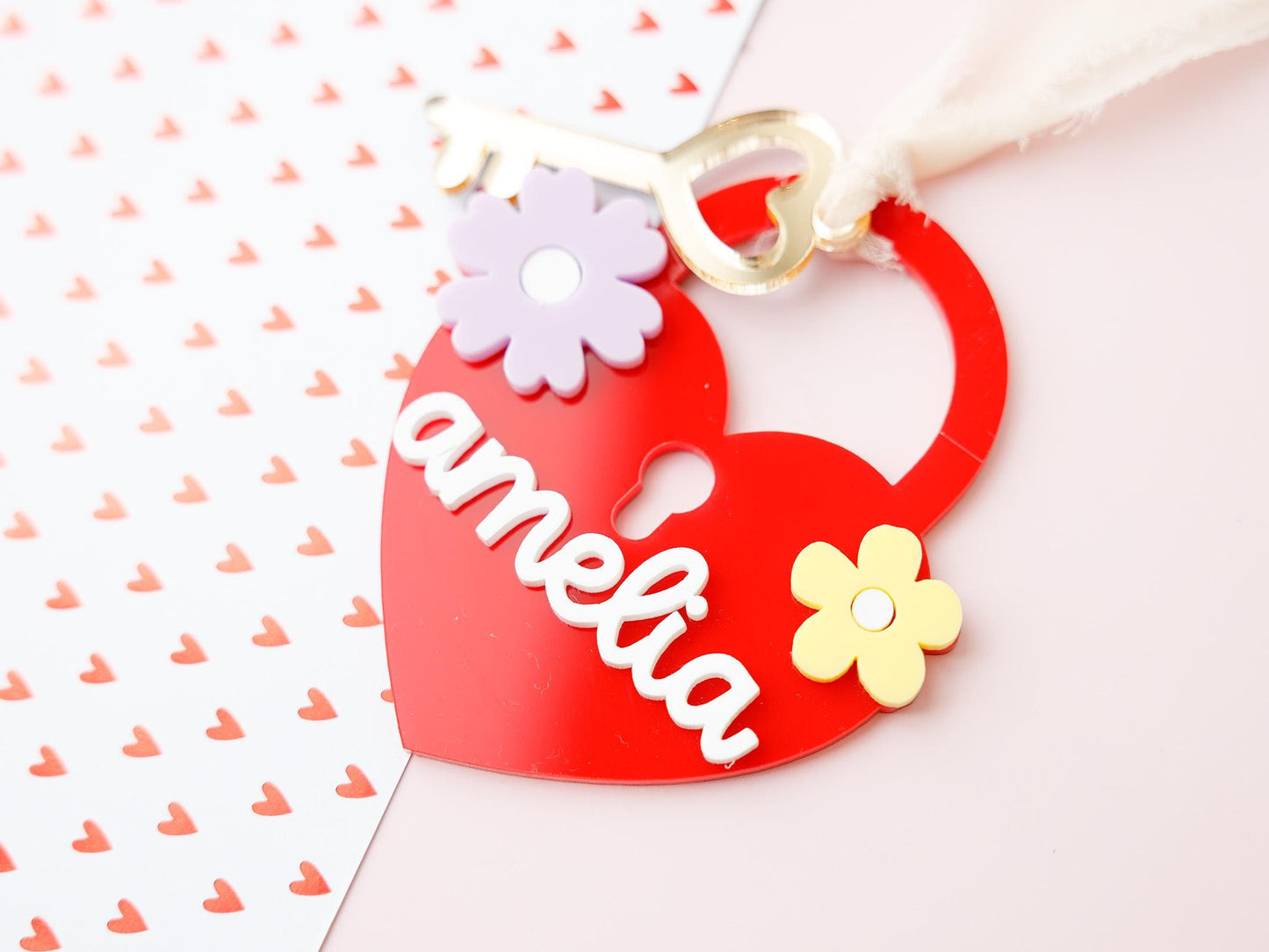 Heart Lock and key Valentine's Day Acrylic Name tag for kids