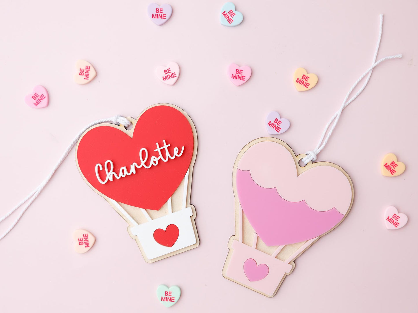 Heart Hot Air Balloon Valentine's Day Acrylic Name tag for kids