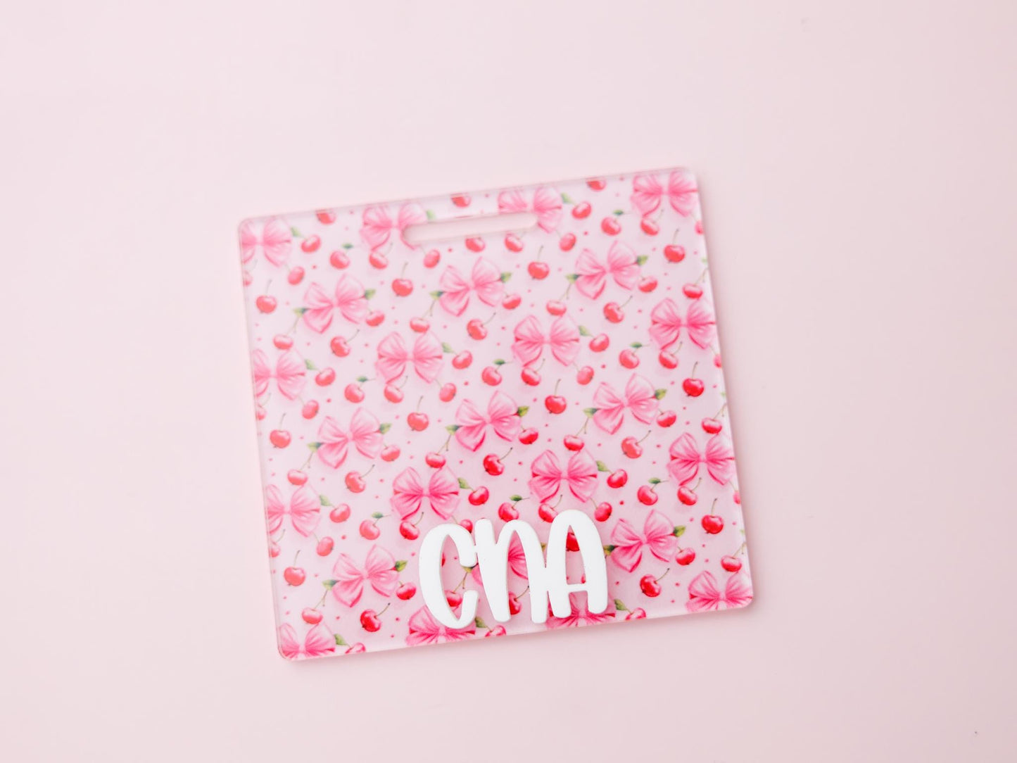 Coquette Bow Cherry Personalized Badge Buddy for Nurses