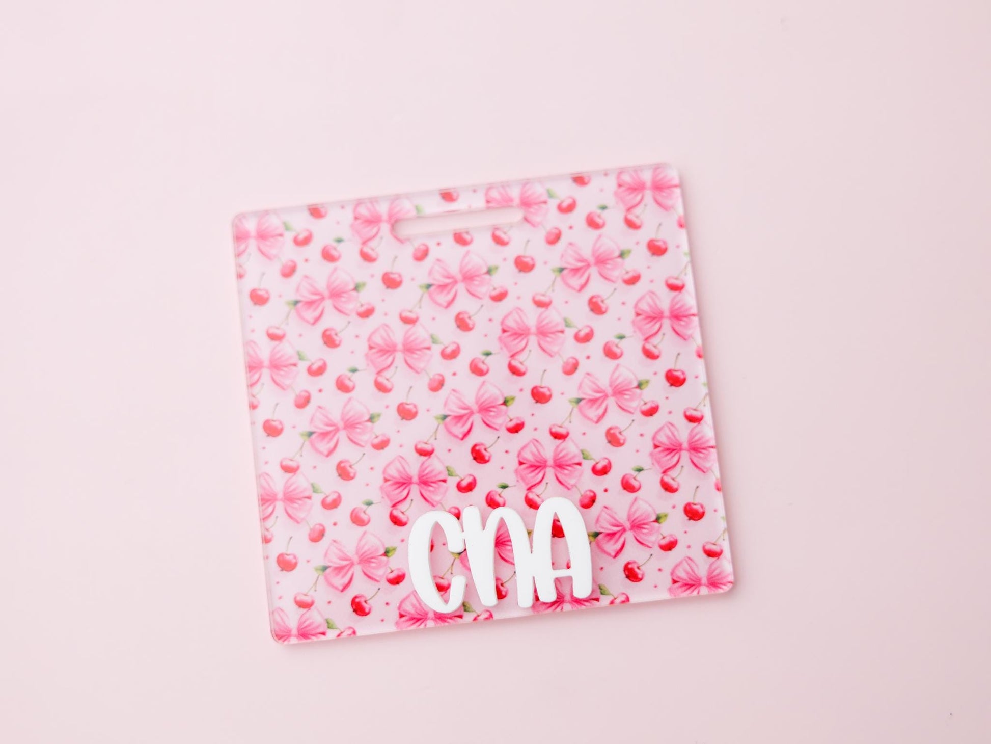 Coquette Bow Cherry Personalized Badge Buddy for Nurses