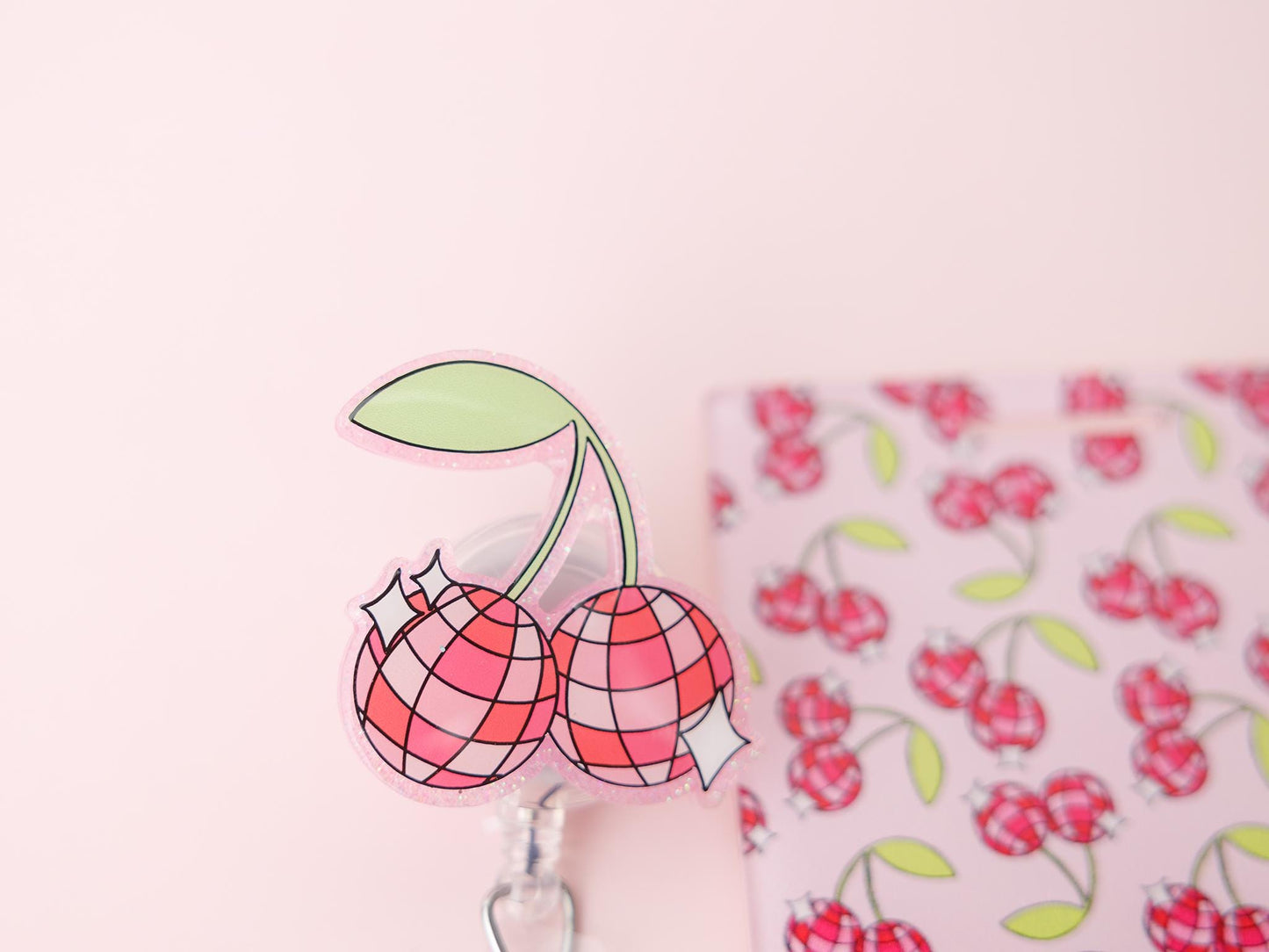 Personalized Disco Cherry Badge Buddy and matching badge reels
