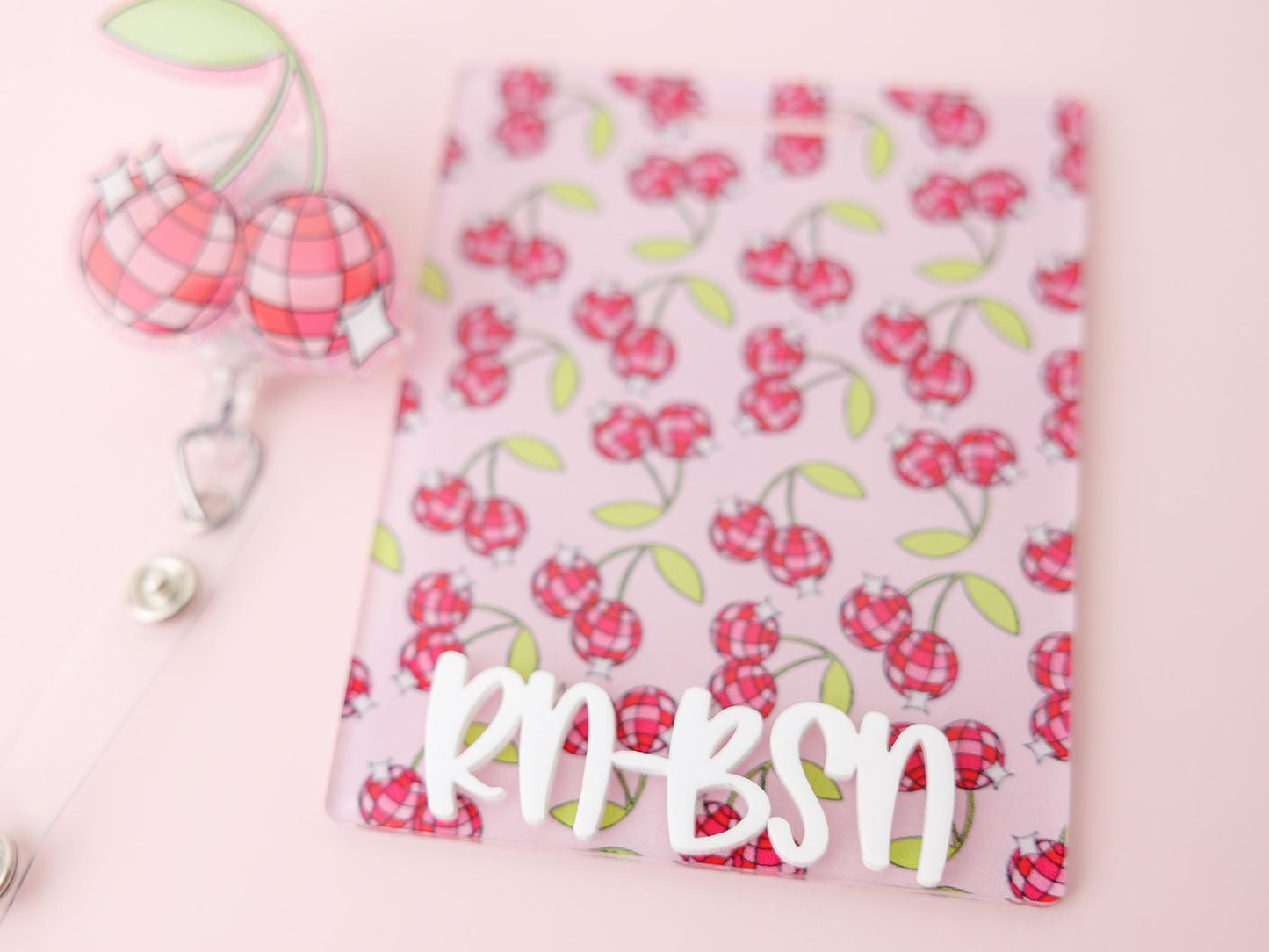 Personalized Disco Cherry Badge Buddy and matching badge reels
