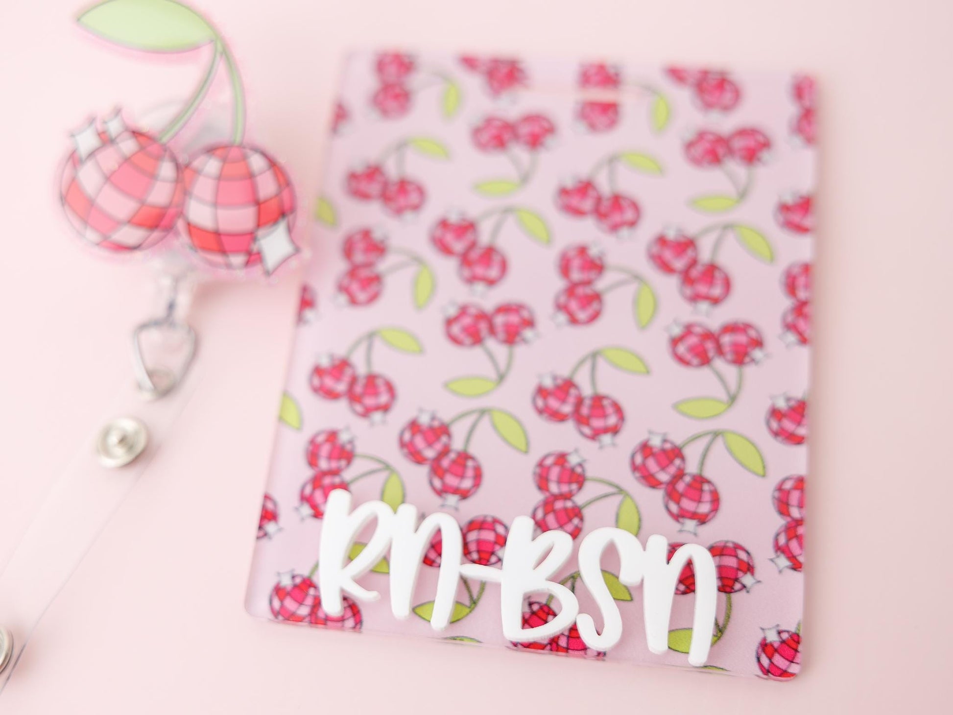 Personalized Disco Cherry Badge Buddy and matching badge reels