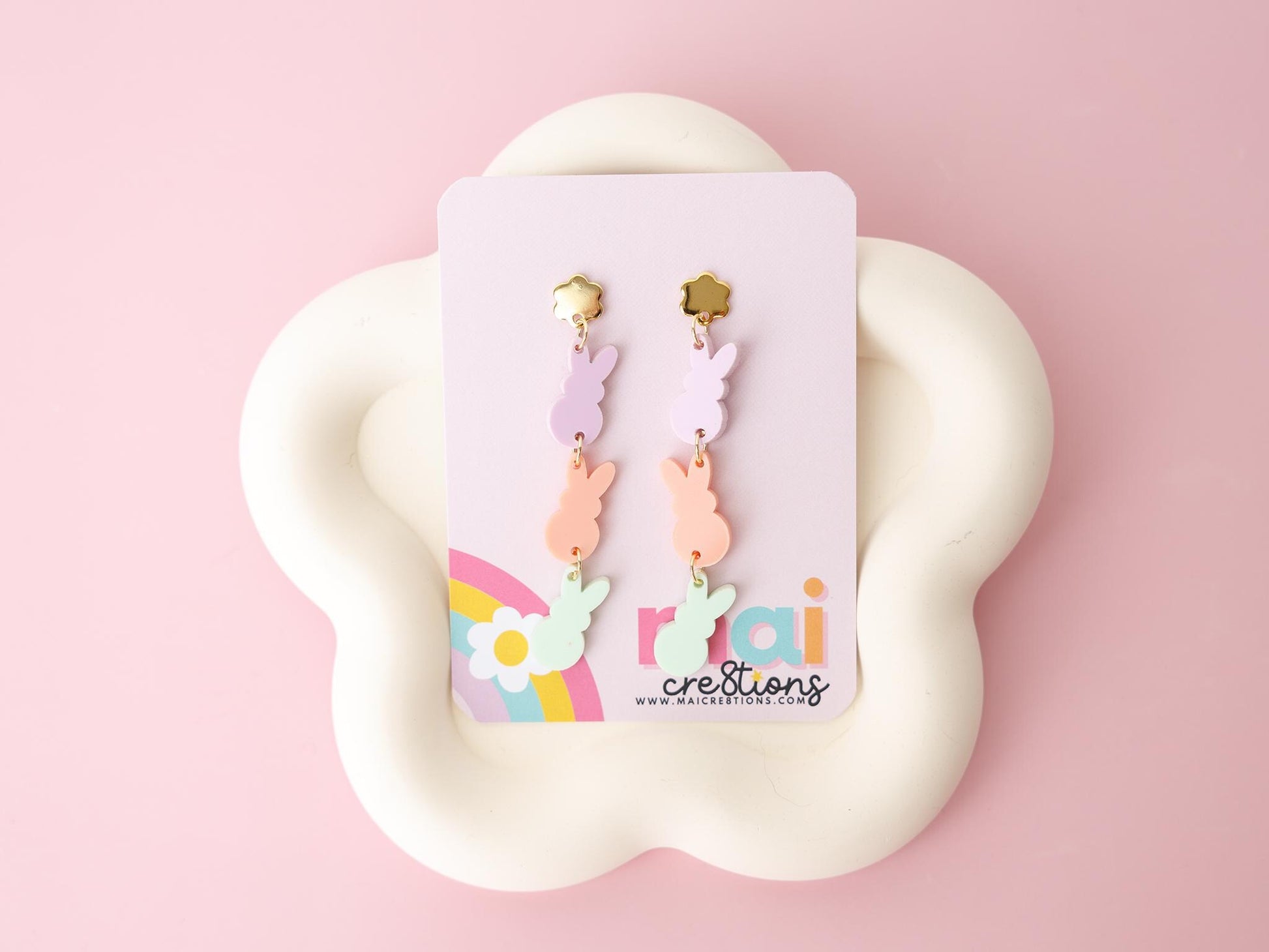 Tiered Pastel Bunnies Easter Acrylic Earrings