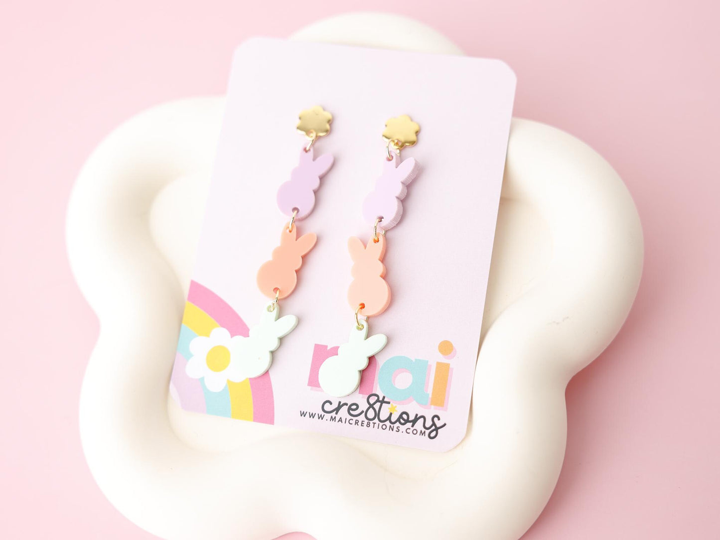 Tiered Pastel Bunnies Easter Acrylic Earrings