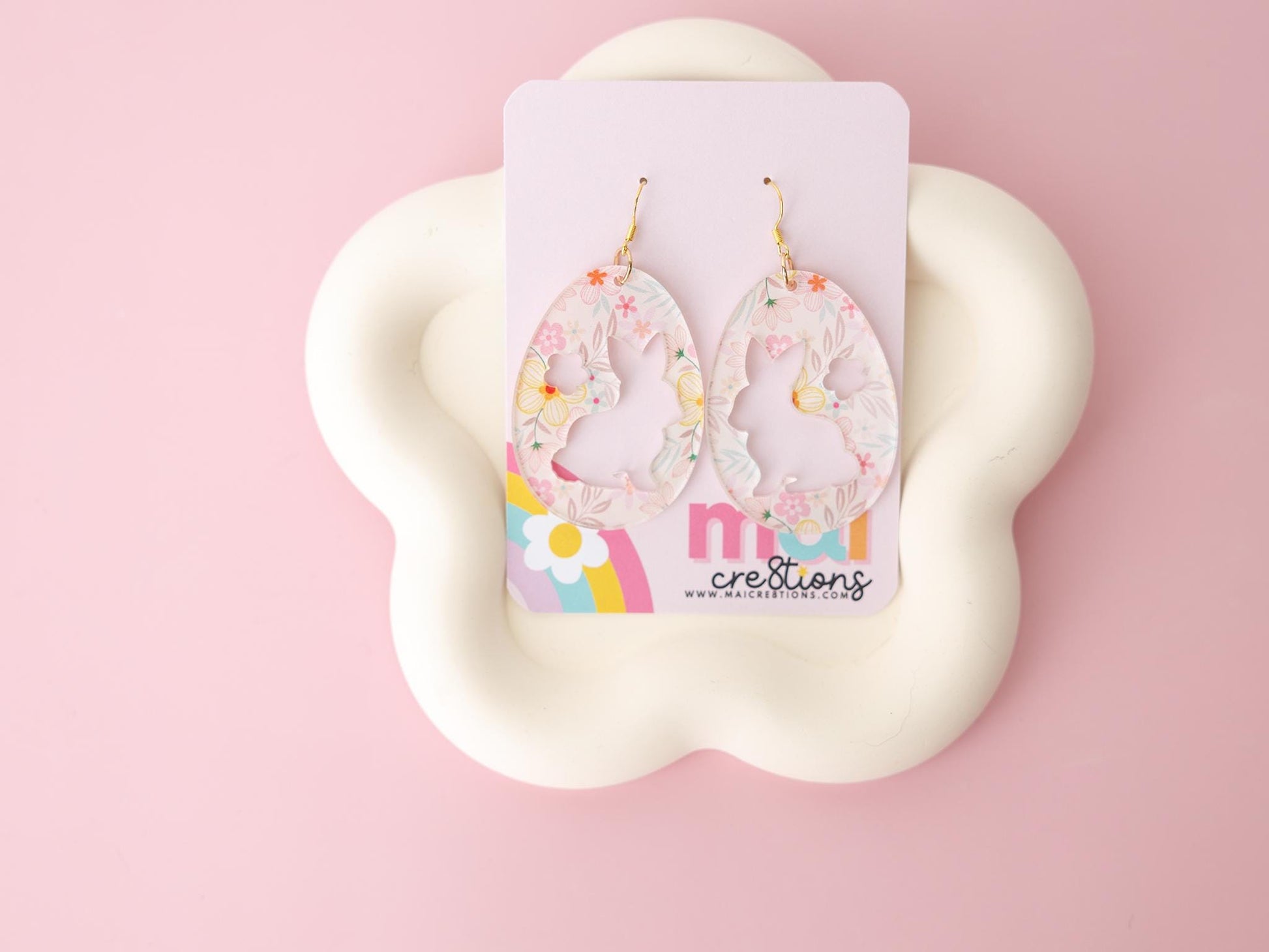 Egg shape Flower Acrylic Earrings Easter Earrings for women Gift for Mom