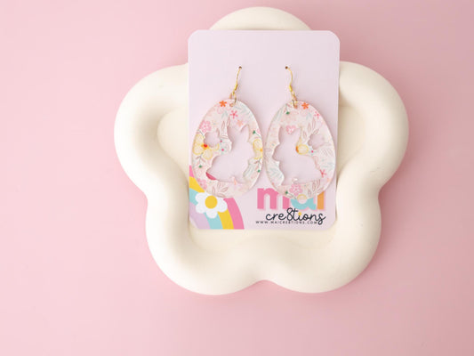 Egg shape Flower Acrylic Earrings Easter Earrings for women Gift for Mom