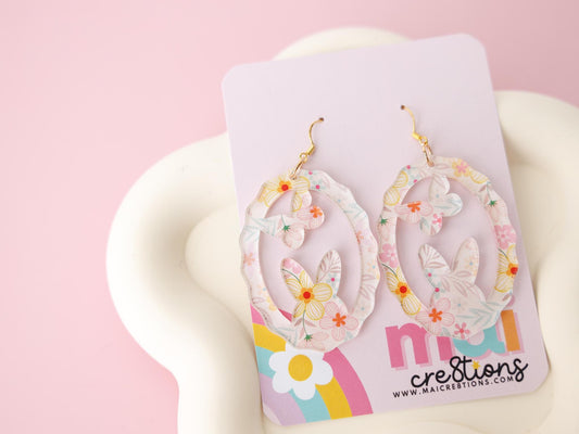 Egg shape bunny and butterfly Acrylic Earrings