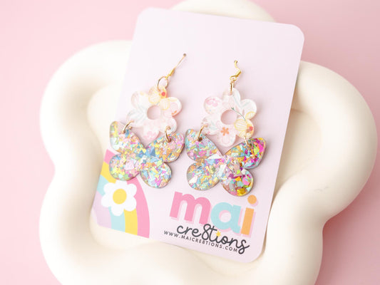 Flower and Butterfly Acrylic Earrings Easter Earrings for women Gift for Mom