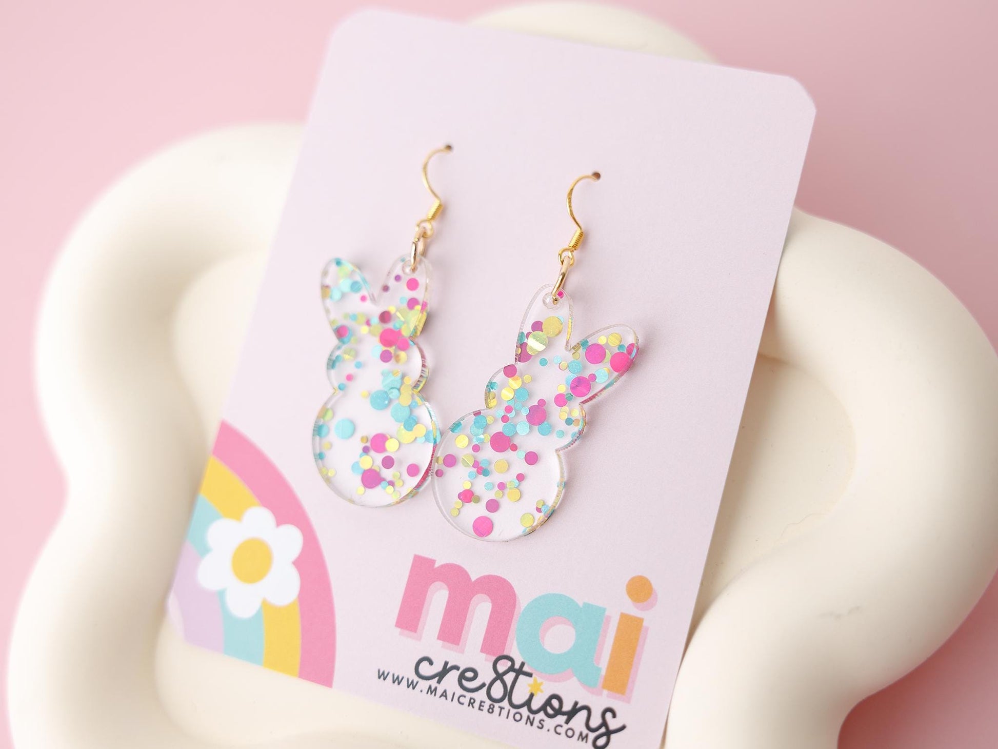 Marshmallow Bunny Easter Acrylic Earrings for women Gift for Mom