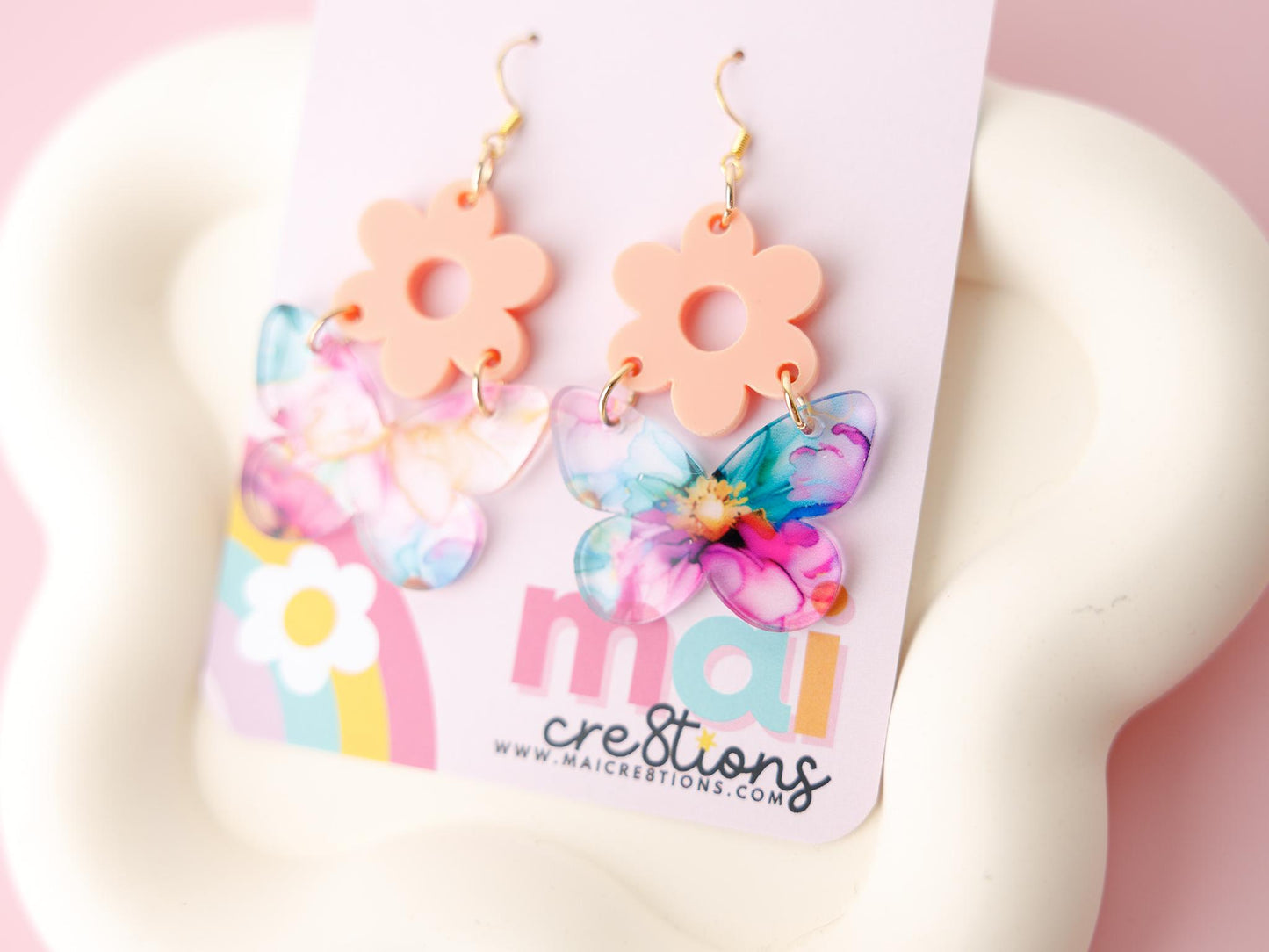 Flower and Butterfly Easter Earrings for women Gift for Mom Custom acrylic earrings