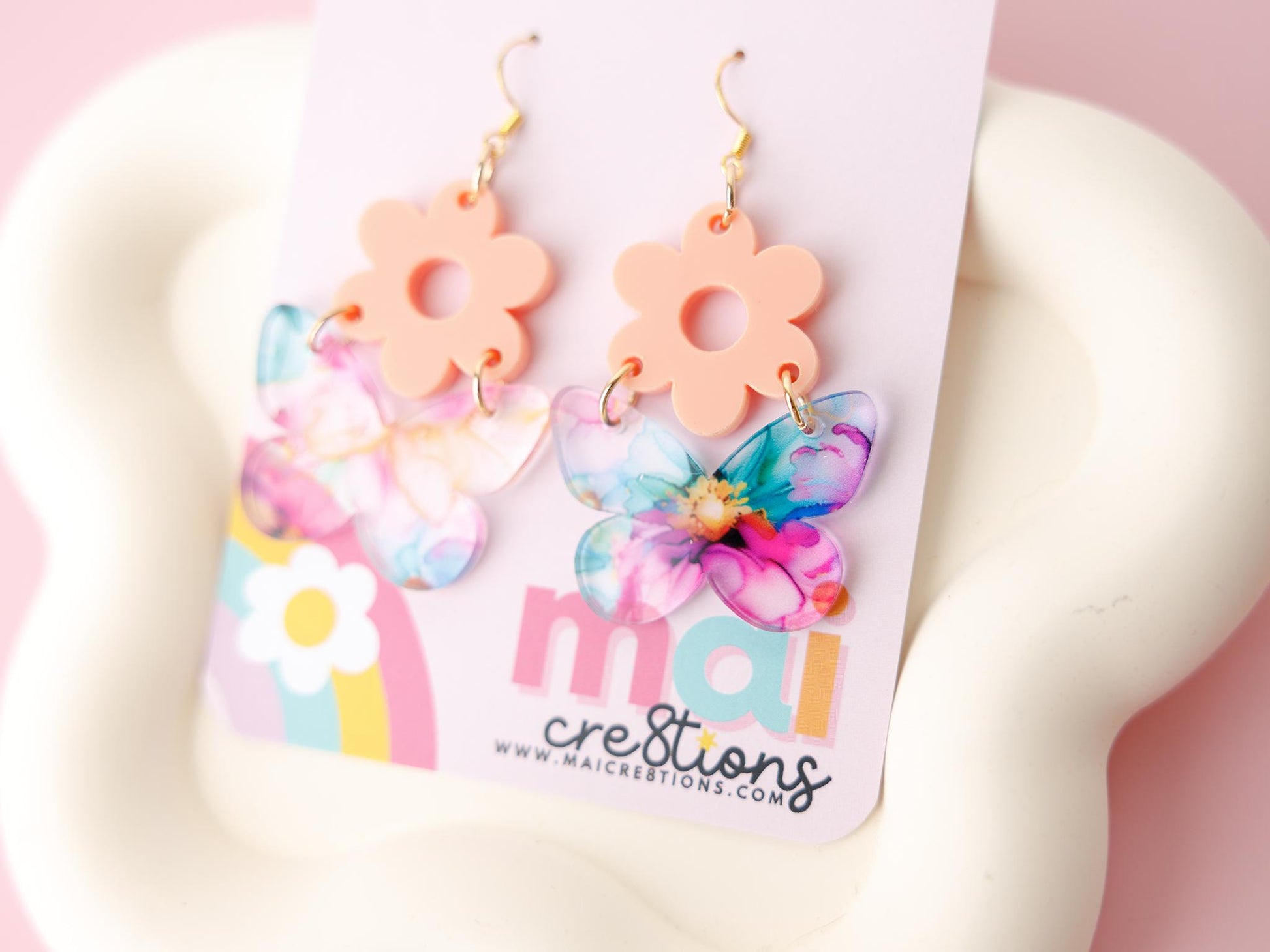 Flower and Butterfly Easter Earrings for women Gift for Mom Custom acrylic earrings