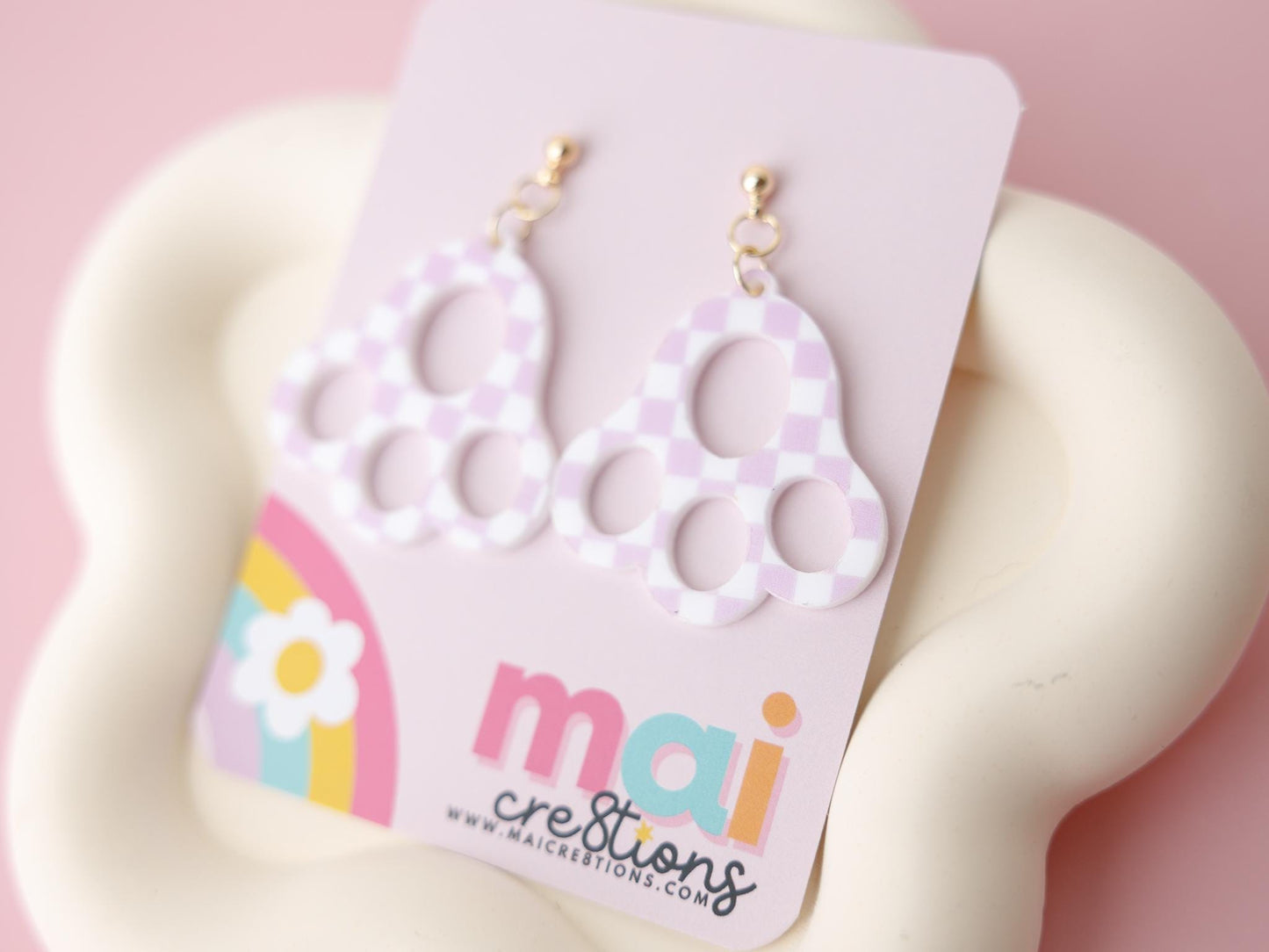 Bunny Feet Earrings for women Gift for Mom Purple Gingham acrylic earrings