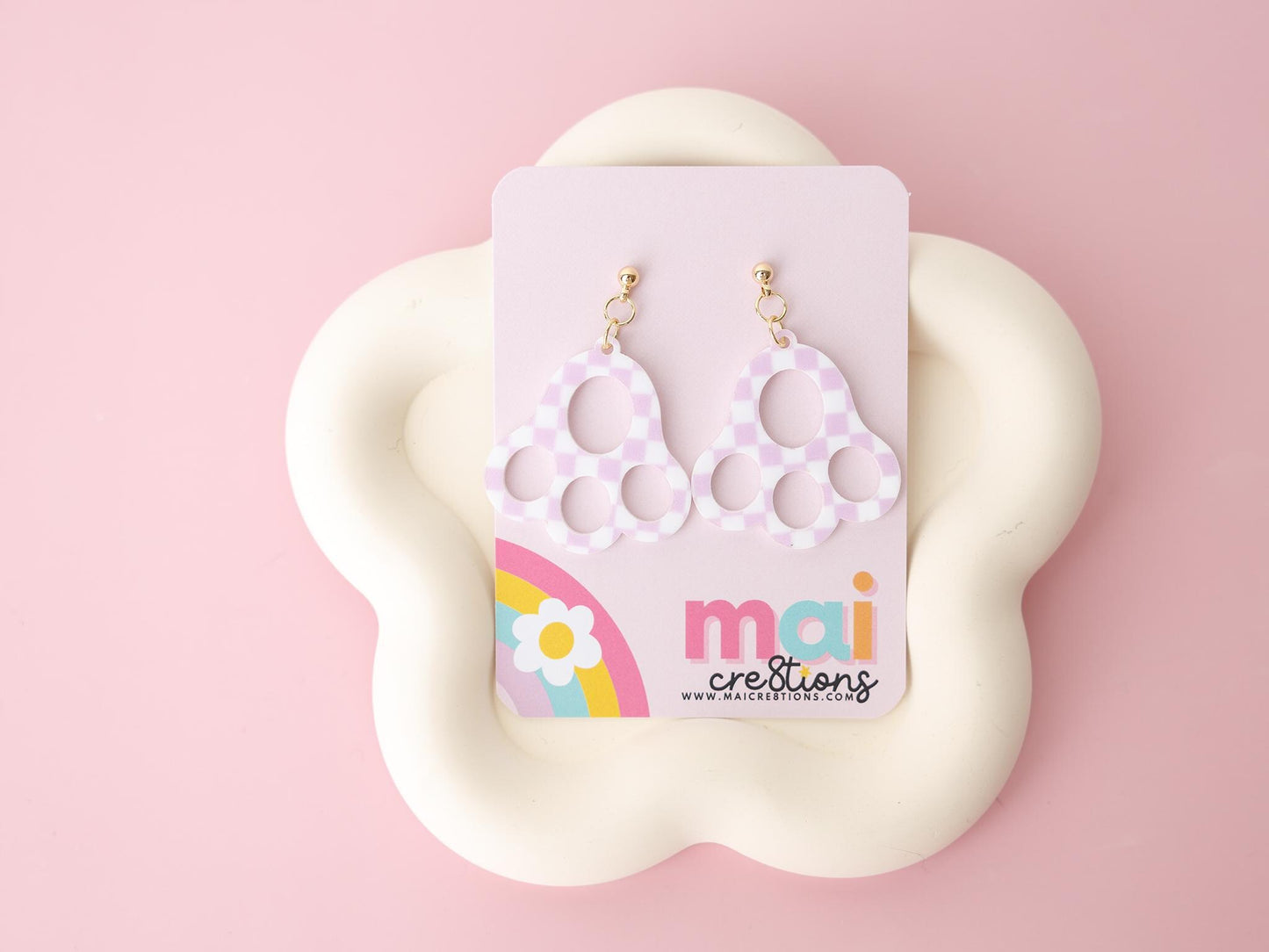 Bunny Feet Earrings for women Gift for Mom Purple Gingham acrylic earrings