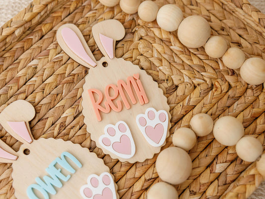 Scallop Egg Bunny Ears Easter Basket Name tag for kids
