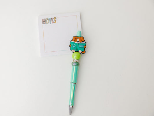 Cute Dog Reading Book Iridescent Beaded pen
